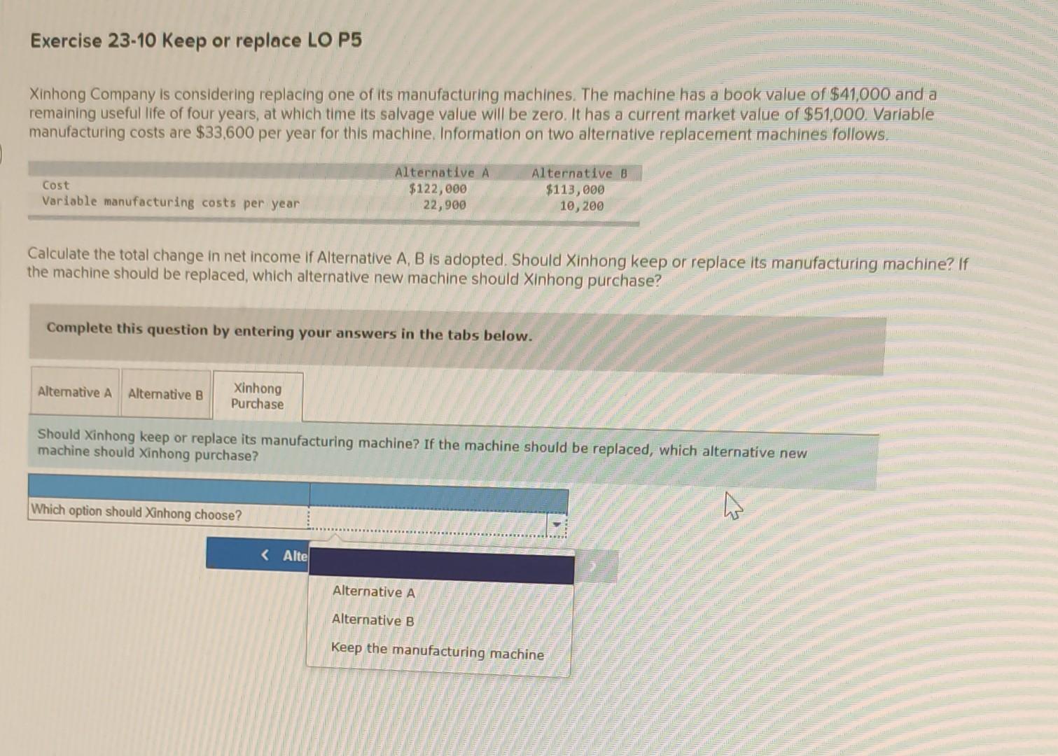 year for this machine. Information on two alternative replacement machines follows. Cost