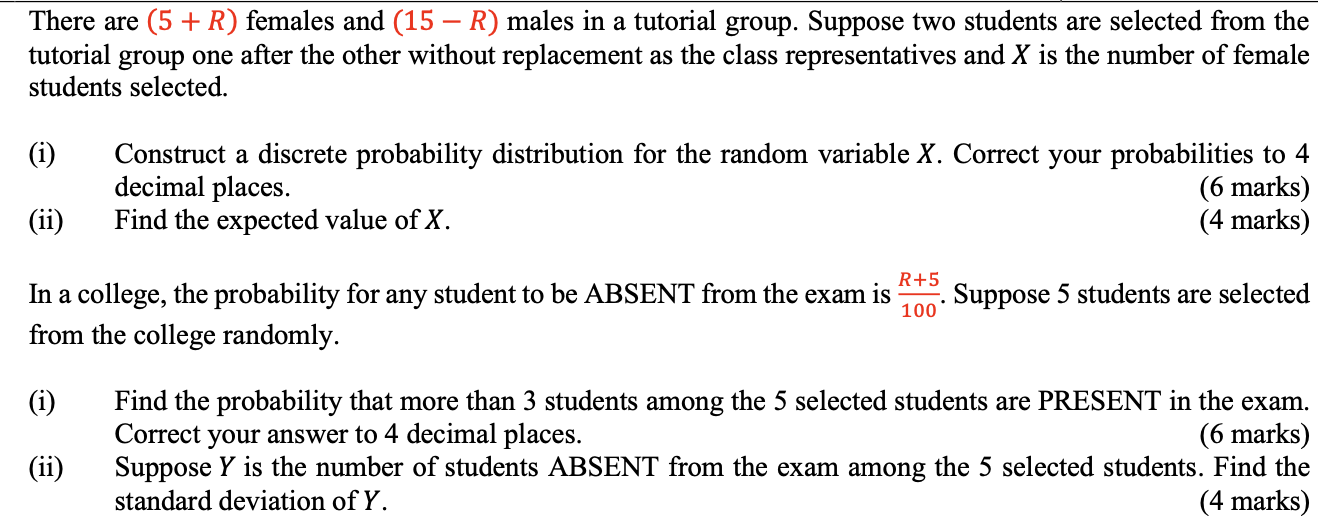 R) males in a tutorial group. Suppose two students are selected from