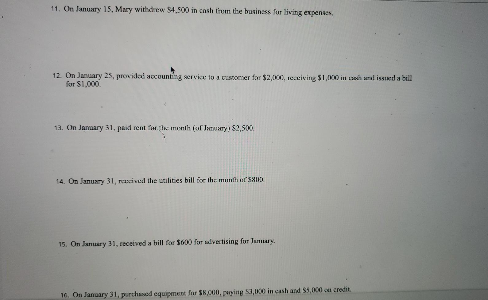 Alpha Accounting Services. Identify each transaction by the date. 1. On January