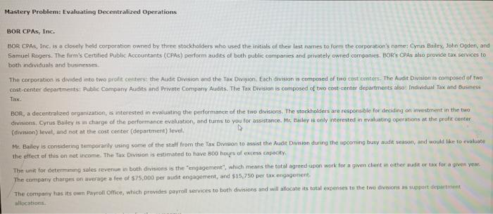 Private Company Audits. The Tax Division is composed of two cost-conter departments