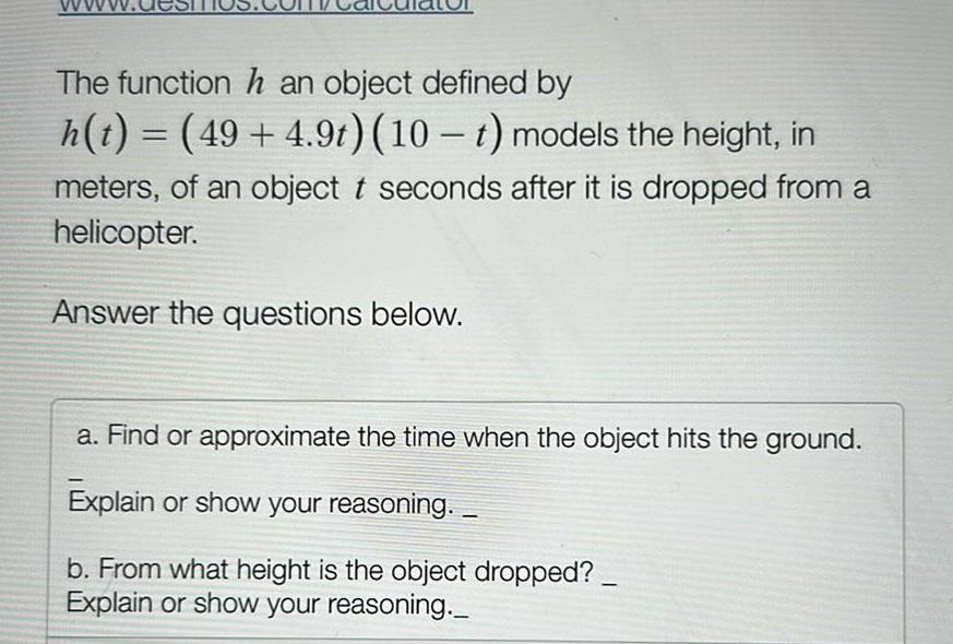  The function h an object defined by h t 49 4