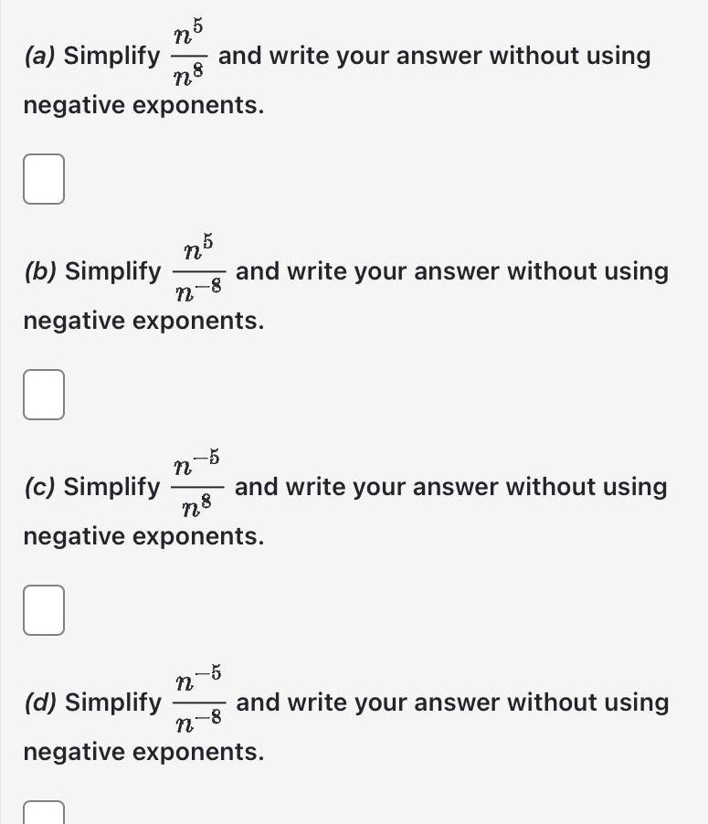  no and write your answer without using a Simplify negative exponents
