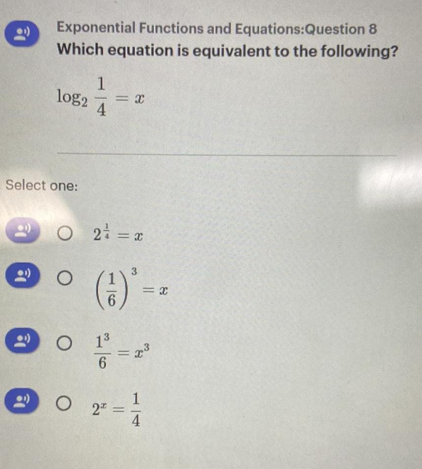  De 18 Select one a 1 Exponential Functions and Equations Question
