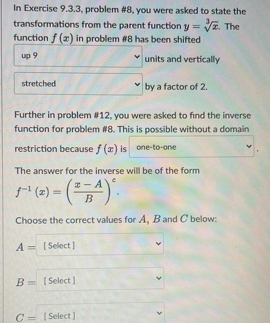 state the transformations from the parent function y x The function f