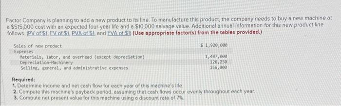 to its line. To manufacture this product, the company needs to buy