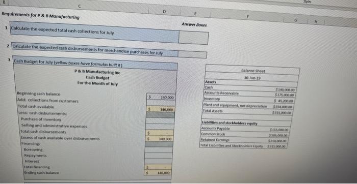 Answer Boxes. G =1 Calculate the expected cash disbursements for merchandise purchases