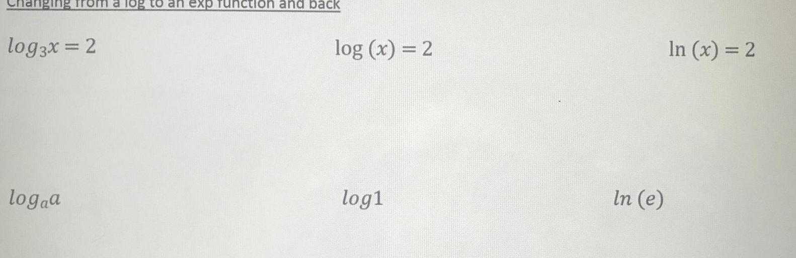 anging log3x 2 logaa a log to an exp function and