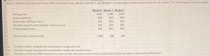 unit: b. For each model, compute the contribution marein per machine-hour. c.