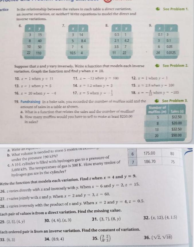 direct variation an inverse variation or neither Write equations to model the