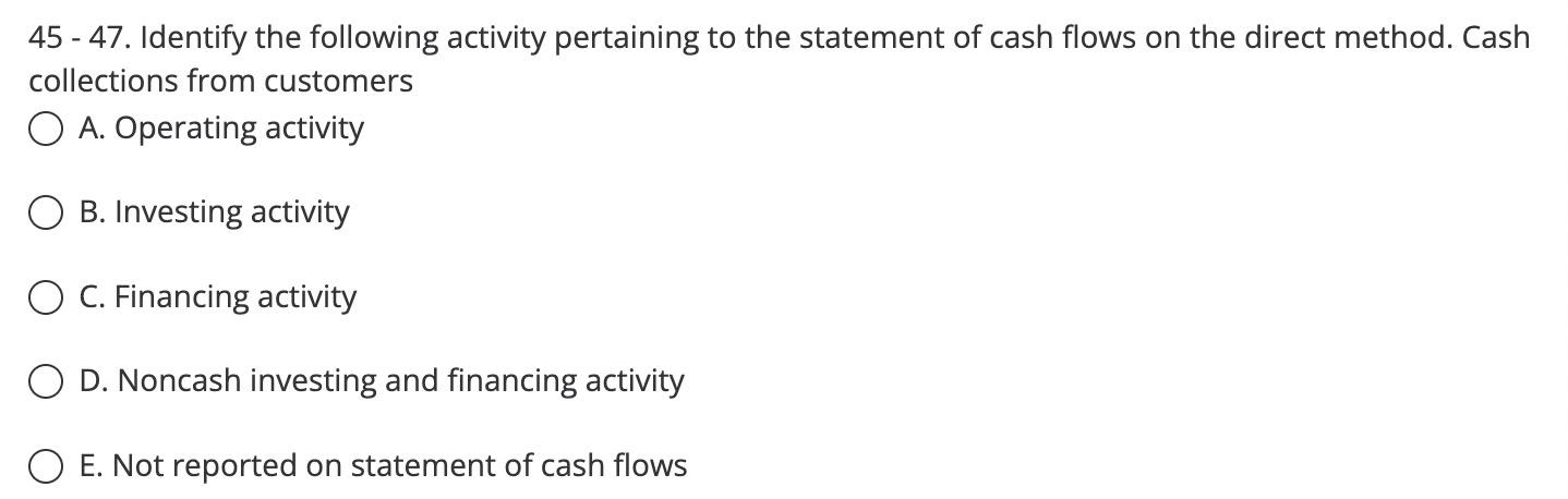of cash flows on the direct method. Cash collections from customers A.
