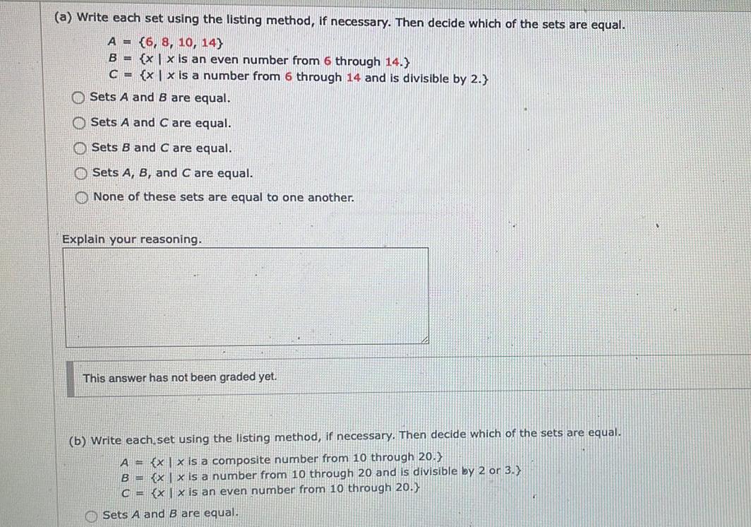 decide which of the sets are equal A 6 8 10 14