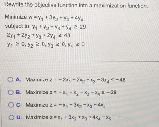 3y2 3 44 subject to y y2 Y3 Y4 29 2y 2y2