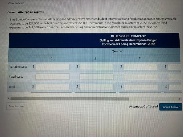 administrative expenses budget into variable and fixed components. It expects variable expenses