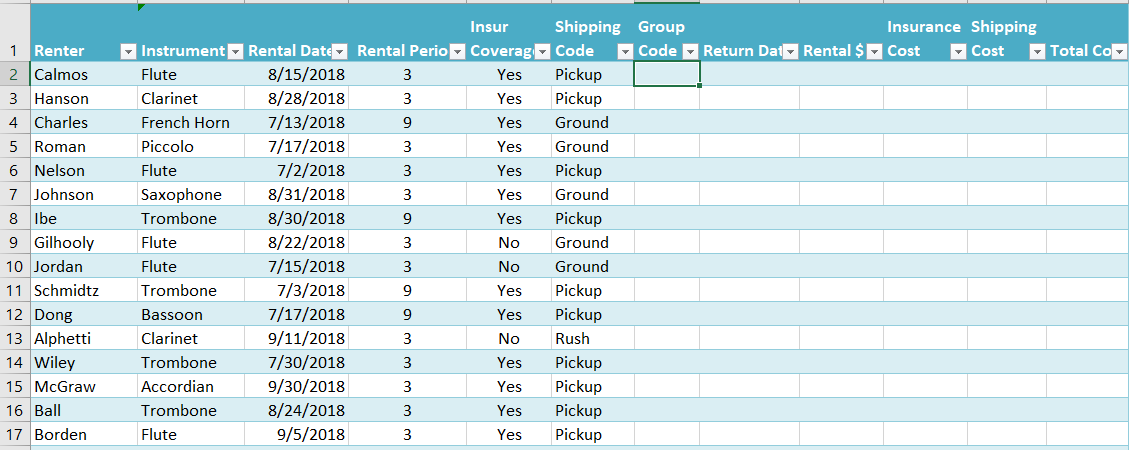  EXCEL WORK: In column H, create a formula to provide the