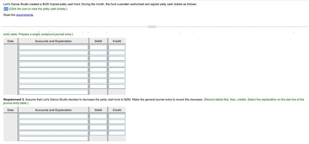 the month, the fund custodian authorized and signed petty cash tickets as
