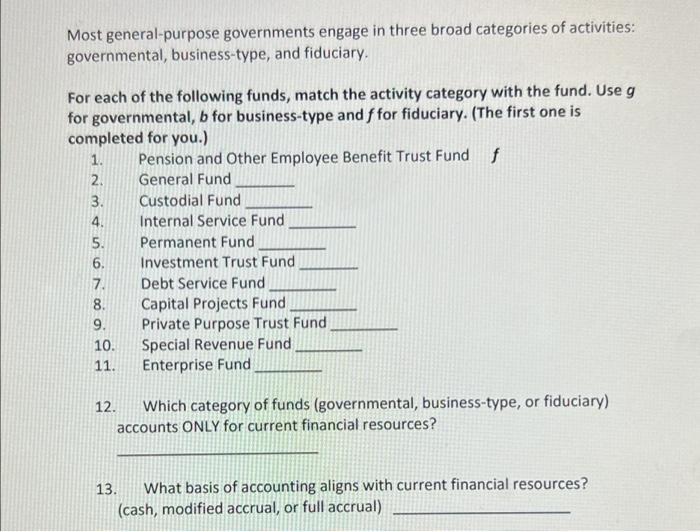 business-type, or fiduciary) and the specific fund (select from fund names in