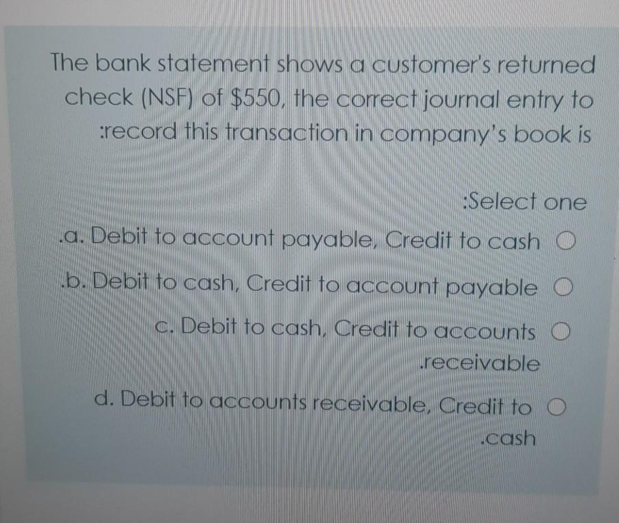 of $550, the correct journal entry to record this transaction in company's