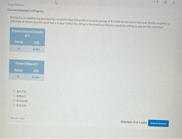  ACCOUNTING QUIZ - plz highlight the final answer -/1 View Policies