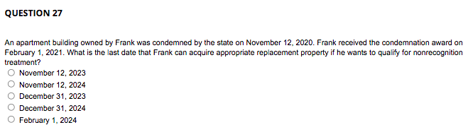 the state on November 12, 2020. Frank received the condemnation award on