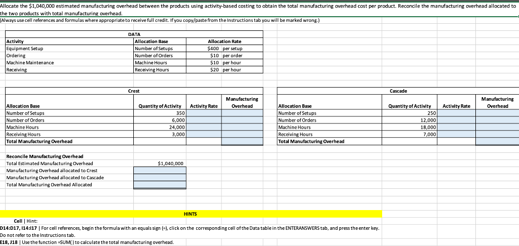 Hello! Please post answer with formulas. the two products with total
