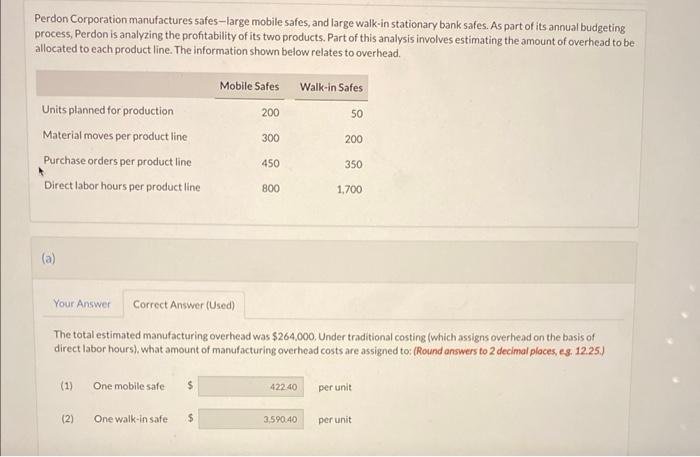 budgeting process, Perdon is analyzing the profitability of its two products. Part