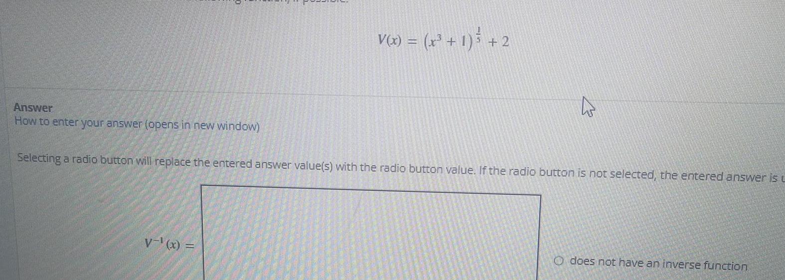 x x 1 2 V x 2 Selecting a radio button will