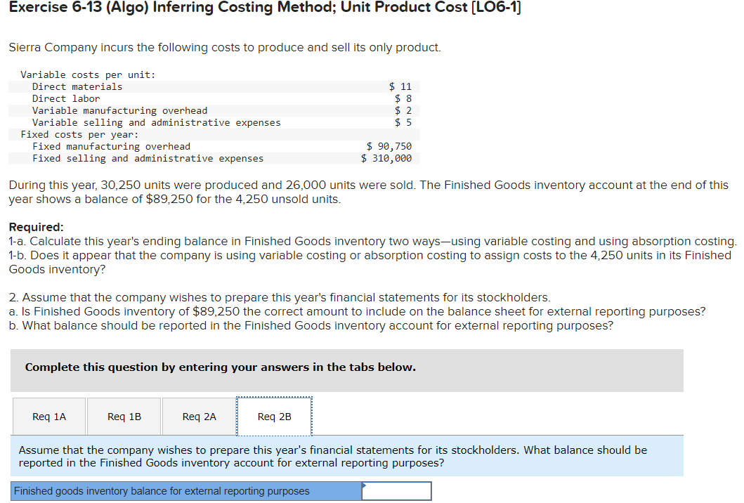 The Finished Goods inventory account at the end of this year shows