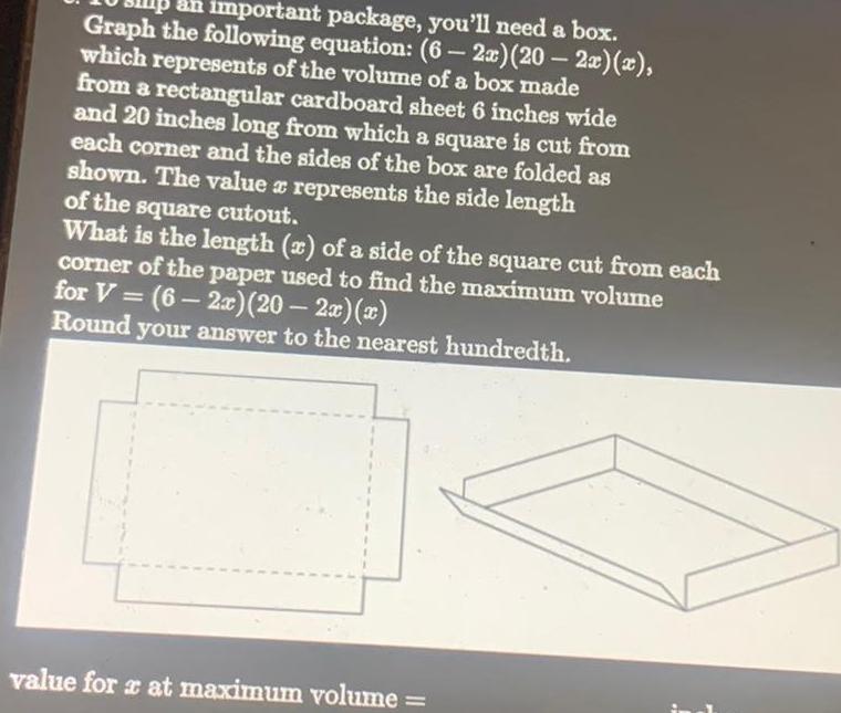 equation 6 2x 20 2x x which represents of the volume of