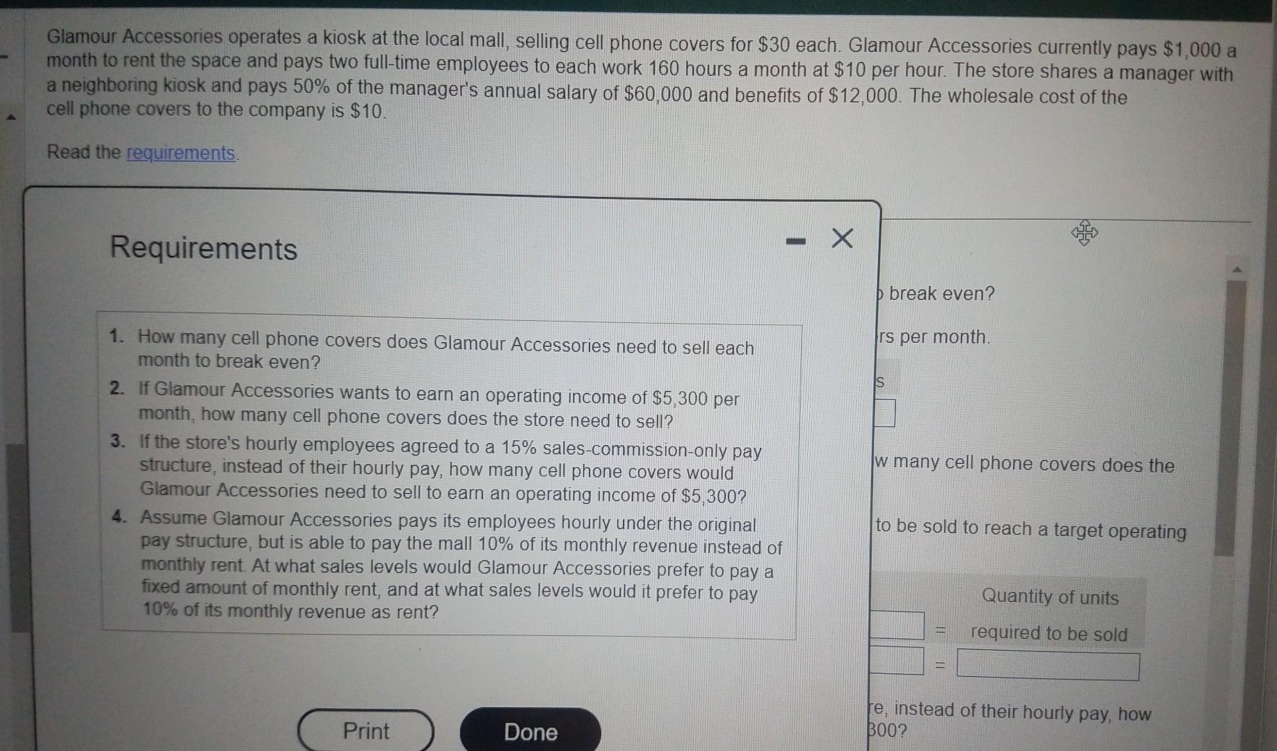  URGENT PLEASE HELP! Glamour Accessories operates a kiosk at the local