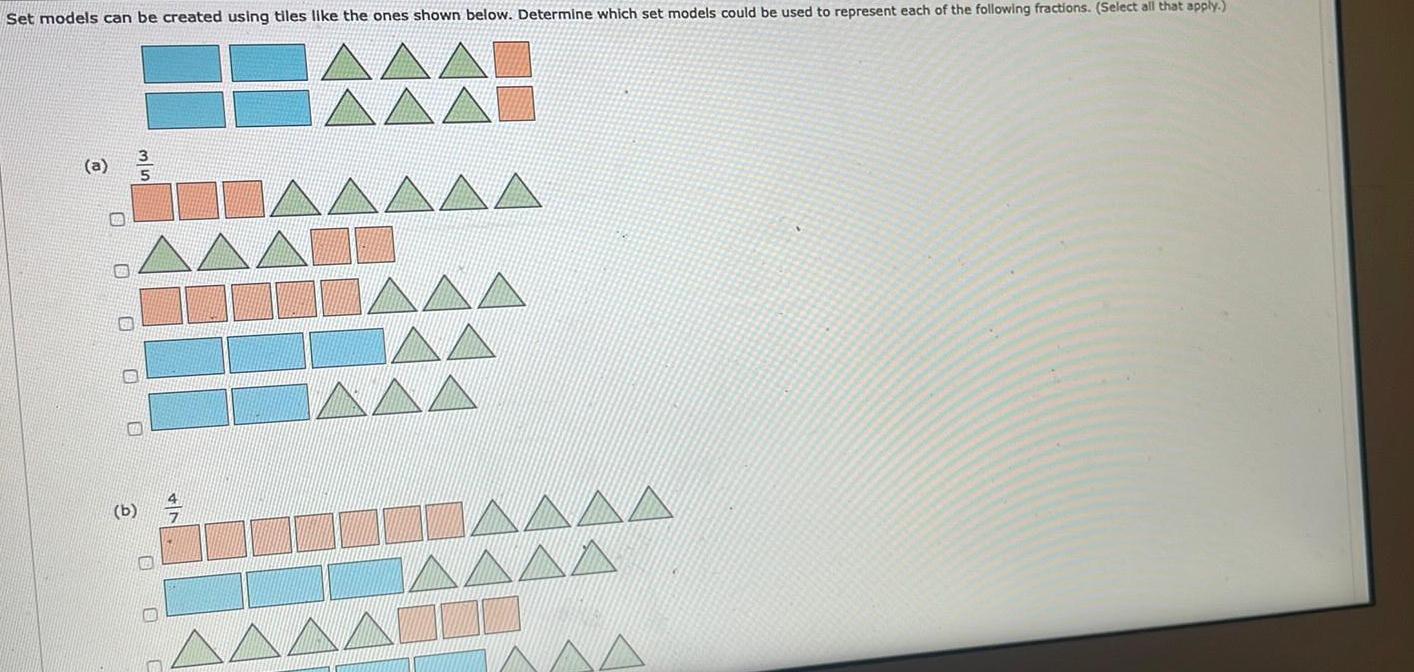 below Determine which set models could be used to represent each of