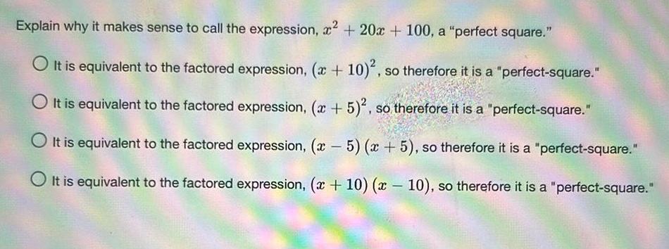 Explain why it makes sense to call the expression a2 20x