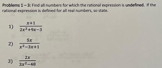 is undefined If the rational expression is defined for all real numbers