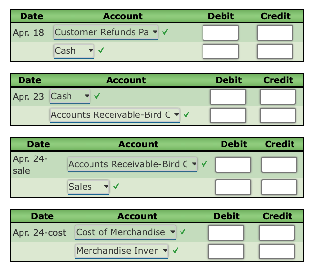 for delivery of merchandise sold to Bird Company on April 8. 12.