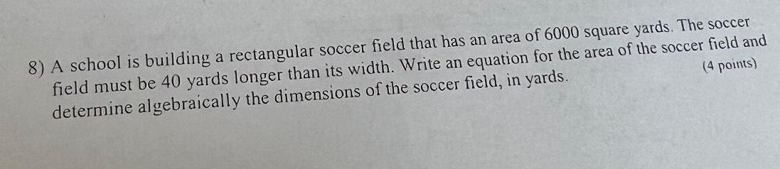 an area of 6000 square yards The soccer 4 points field must