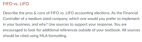 LIFO accounting elections. As the Financial Controller of a medium sized company,