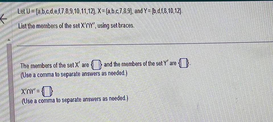 10 11 12 List the members of the set X nY using