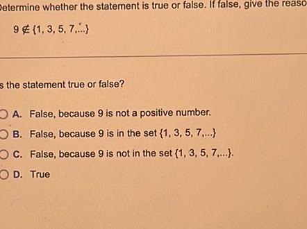 Determine whether the statement is true or false If false give
