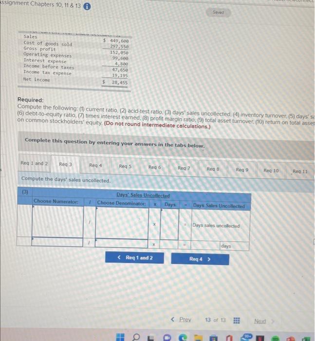 income $ 23,455 Required: Compute the following (1) current ratio, (2) acid