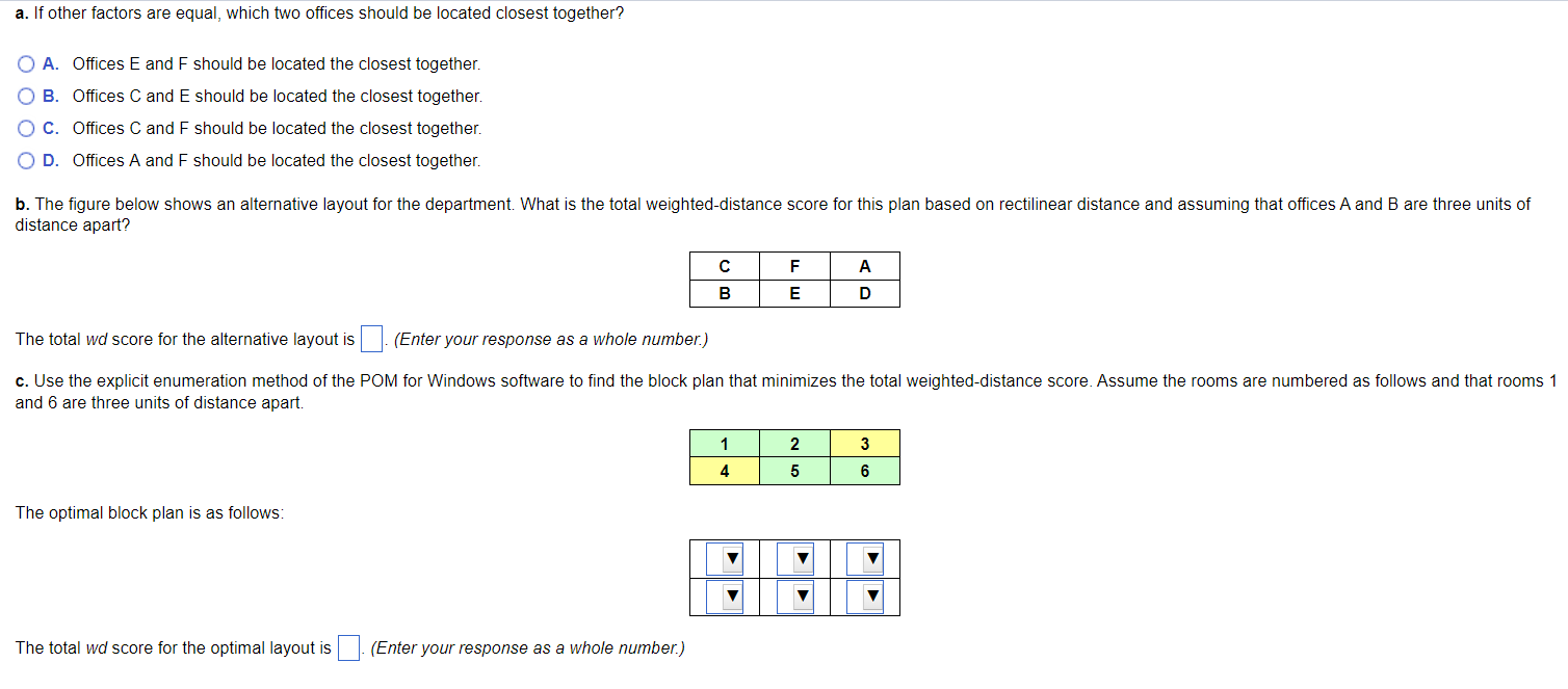 the following closeness matrix for daily trips between the department's offices. a.