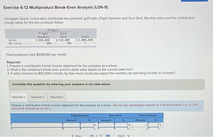  Need help with "Sure Shot" column. Exercise 6-12 Multiproduct Break-Even Analysis