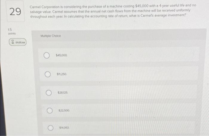  help please Carmel Corporation is considering the purchase of a machine