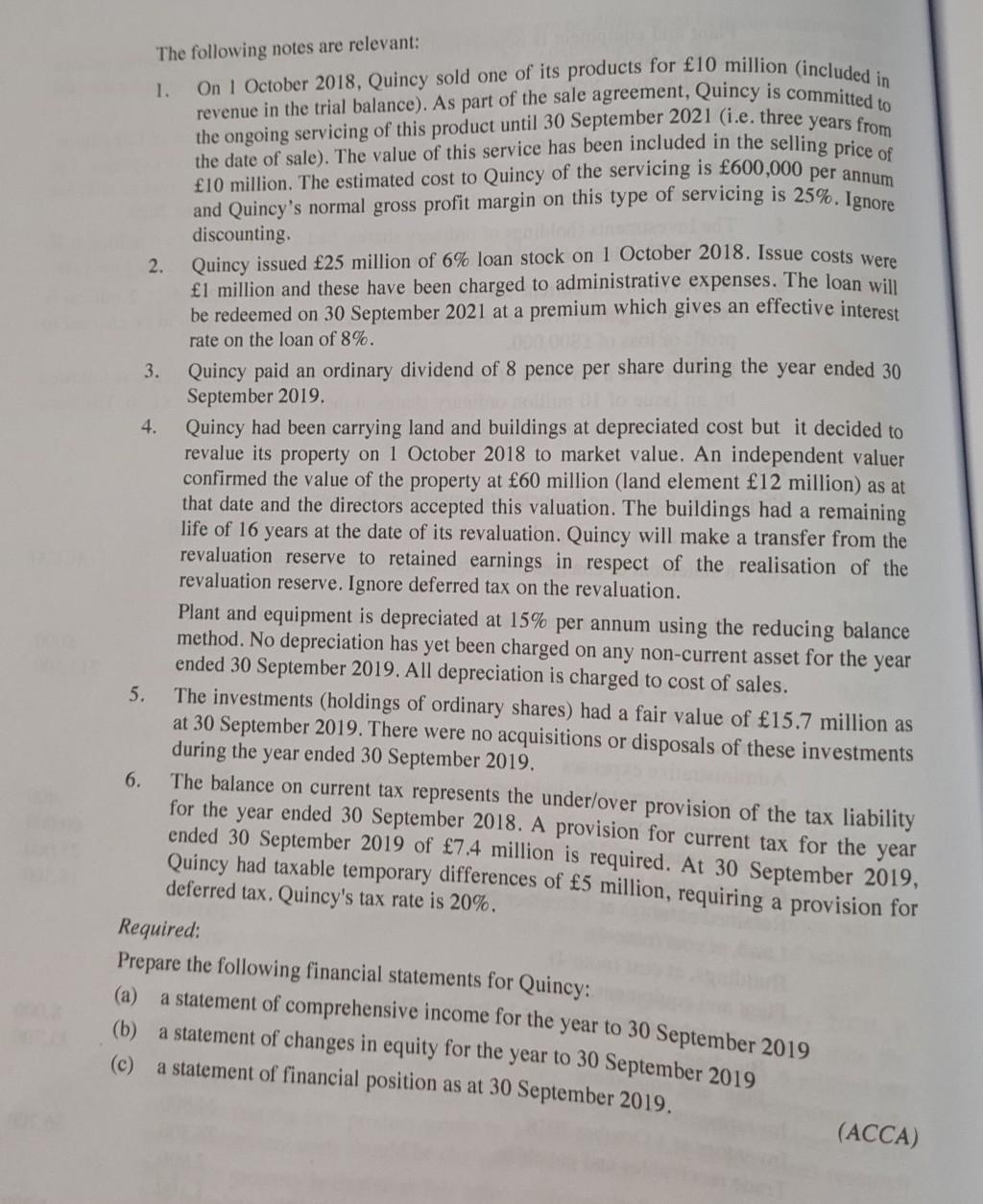 18,500 The following trial balance relates to Quincy as at 30 September