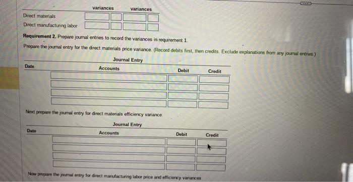 and direct mariulacturing labor: (Click the icon to vicw the standards.) The