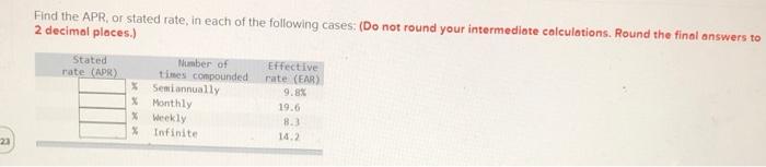 the following cases: (Do not round your intermediate calculations. Round the final