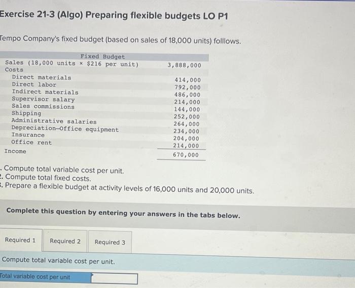  1 2 and 3 pls Exercise 21-3 (Algo) Preparing flexible budgets