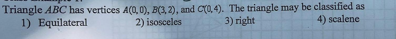 Triangle ABC has vertices A 0 0 B 3 2 and