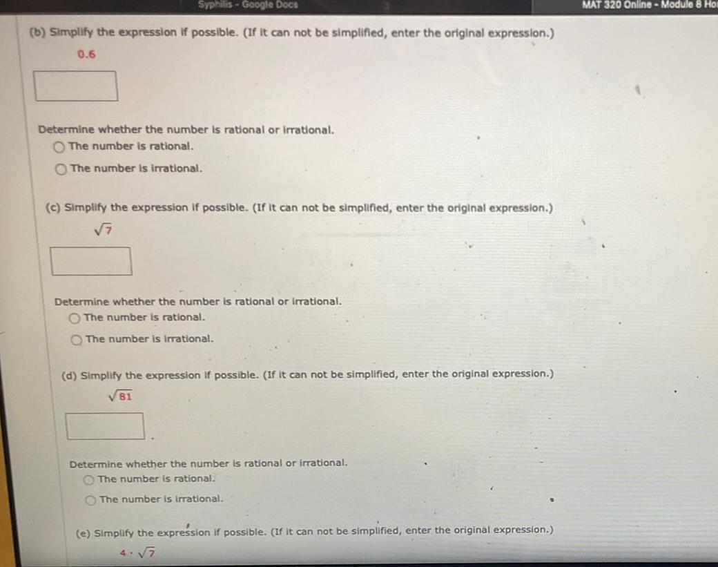  Syphilis Google Docs b Simplify the expression if possible If It
