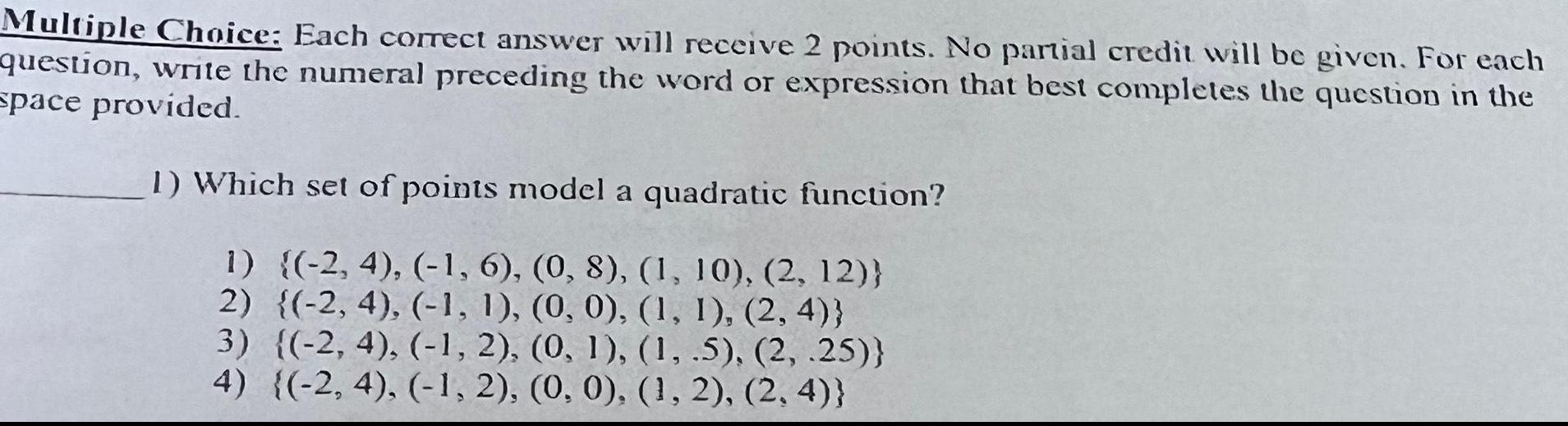 credit will be given For each question write the numeral preceding the
