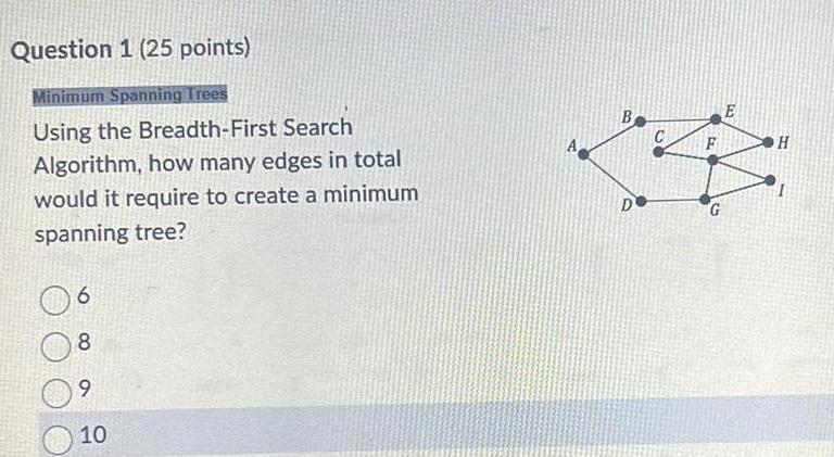  Question 1 25 points Minimum Spanning Trees Using the Breadth First