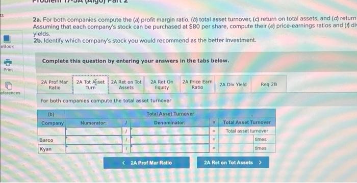 total assets, and (d) return on equity, Assuming that each company's stock